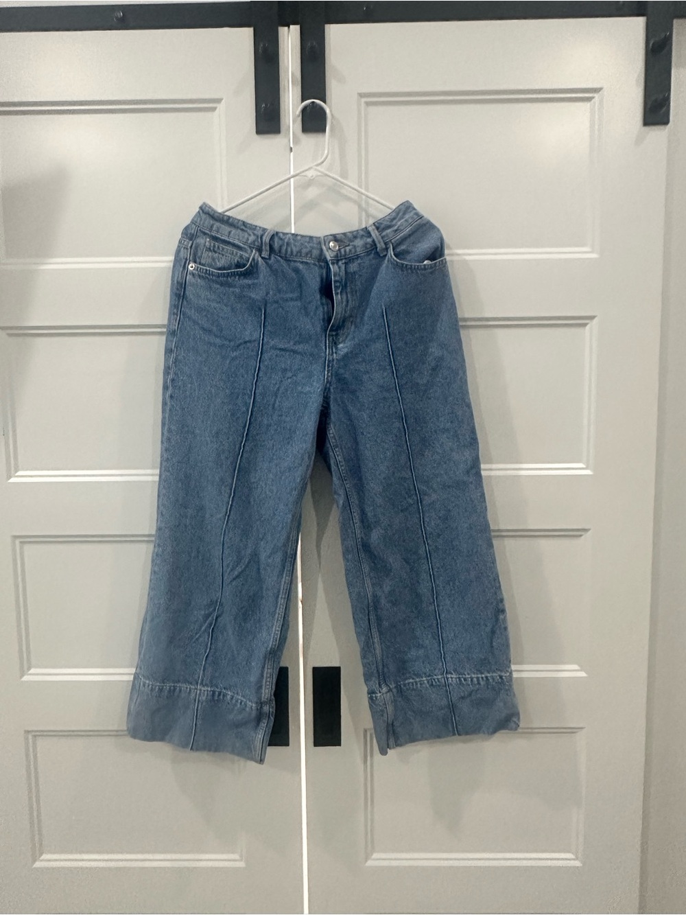 Zara Wide-Leg Panel-Seam Denim Jeans in Blue